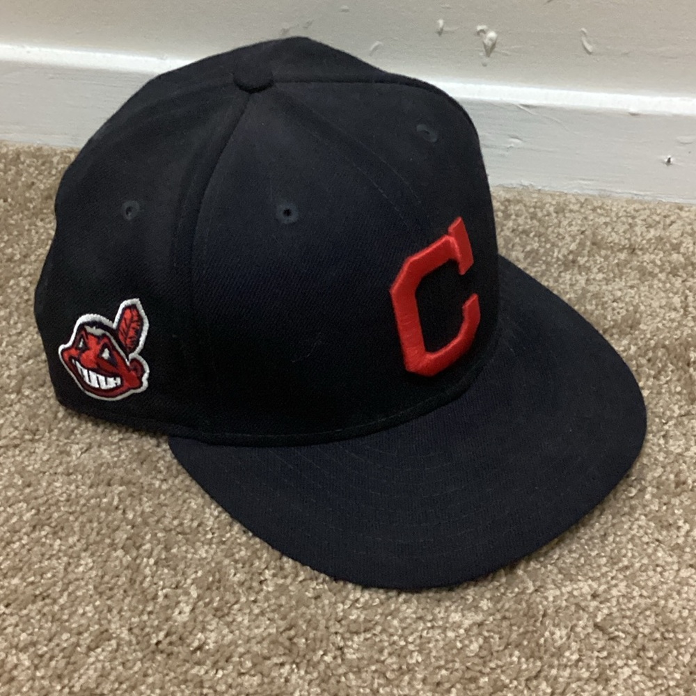 New Era Cleveland Indians Navy Blue and Red Fitted Hat